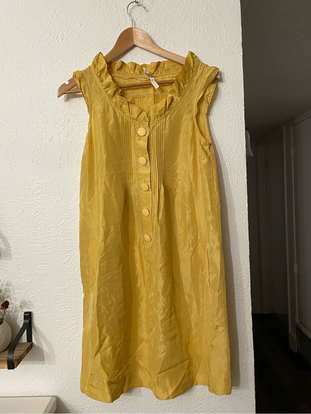 Maeve 100% Silk Yellow Ruffle Neck Sleeveless Button-Front Dress Size 4
